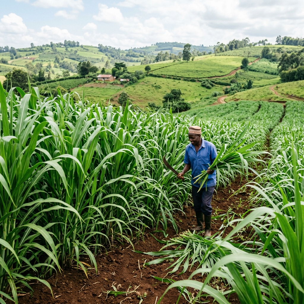 Napier grass fodder crop growing on red clay loam soil in Nandi Hills Kenya