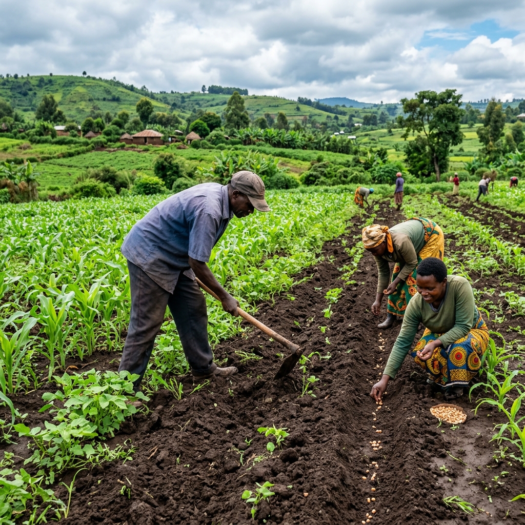 Kenyan farmer preparing seedbed ahead of 2026 long rains season March planting