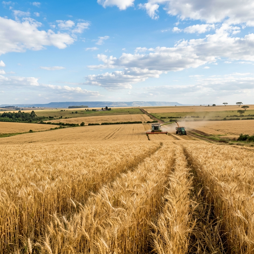 Golden wheat crop ready for harvest on Uasin Gishu plateau near Eldoret Kenya