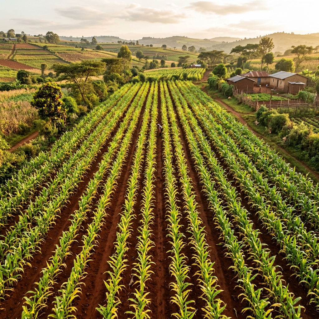 Maize plant with yellow leaves showing nitrogen deficiency in Kenyan farm